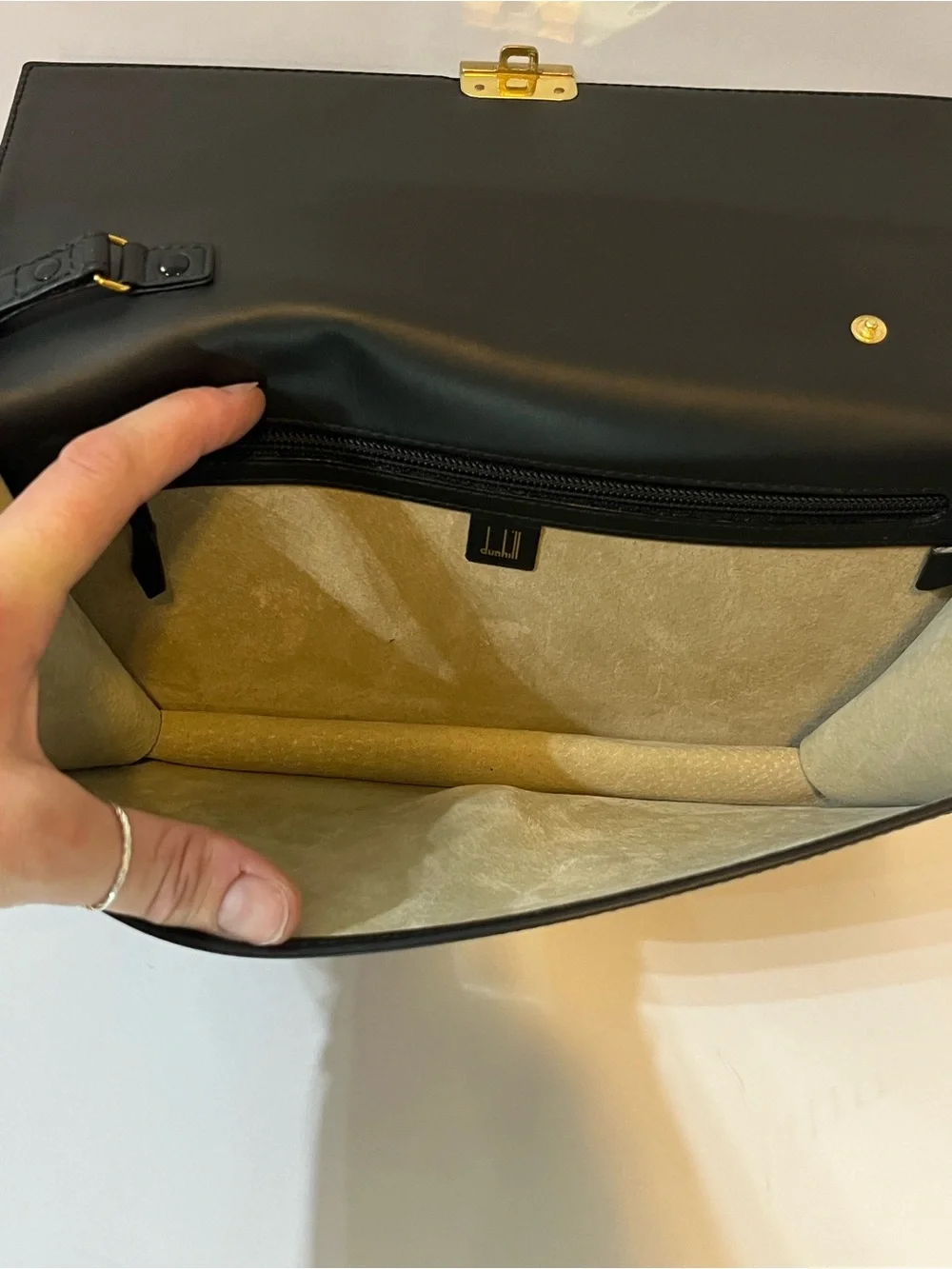 Dunhill Vintage Black Leather Clutch Gold Combination Lock Wristlet 🇮🇹